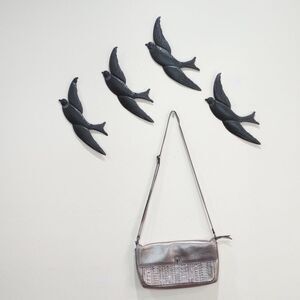 Vintage Elliott Lucca Metallic Pewter Woven Leather Crossbody Slim Shoulder Bag